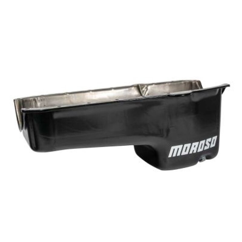 Moroso 1986+ Chevrolet SBC (w/Passenger Side Dipstick) Wet Sump 6qt 8.25in Steel Oil Pan – Black