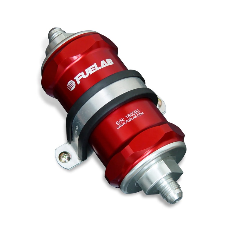 Fuelab 818 In-Line Fuel Filter Standard -8AN In/Out 10 Micron Fabric – Red