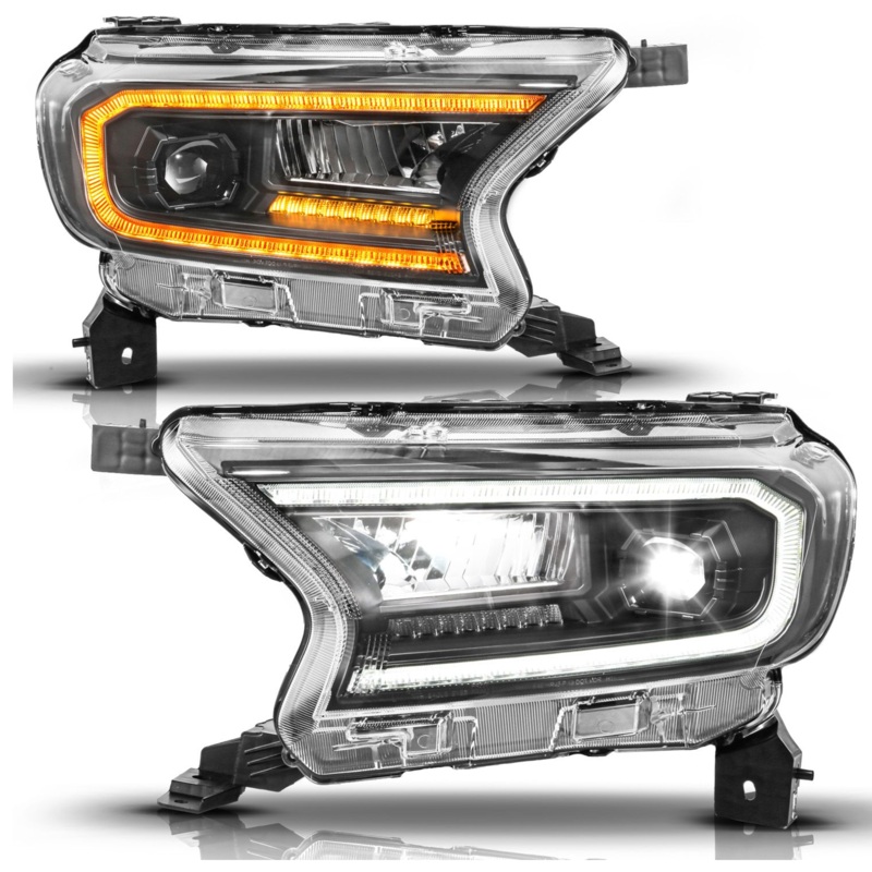 Anzo 2019-2023 Ford Ranger Full Led Projector Headlights Black w/ Initiation & Sequential (For Factory Halogen Model)