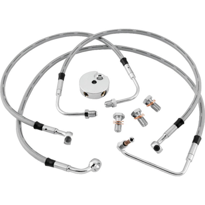 Twin Power 08-13 FLHR FLHT FLT Non ABS Models Stainless Steel Dot Brake Line Kit Front +6 In Length
