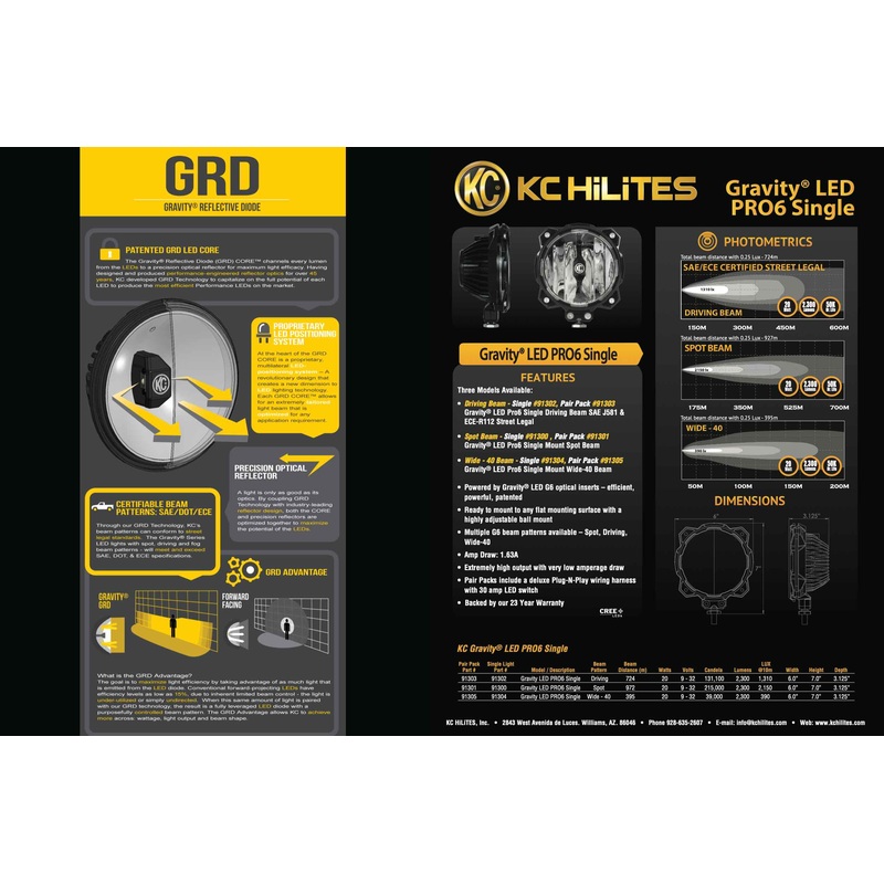 KC HiLites Gravity LED Pro6 Pod: Pedestal Mount – Each / Wide Beam (KC91304)
