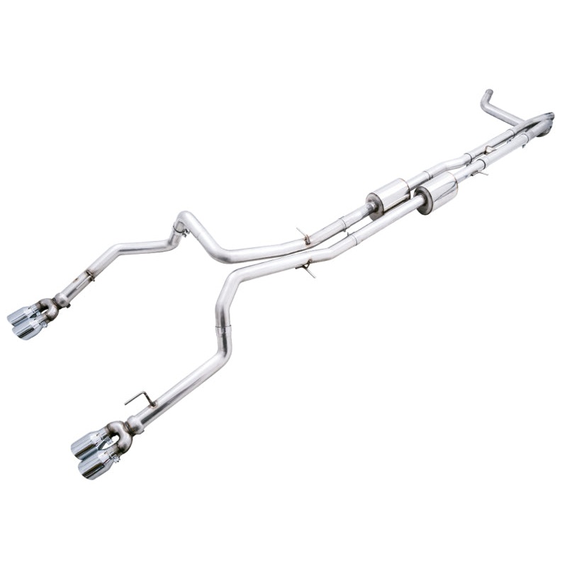 AWE Tuning 4th Gen GM 1500 6.2L 0FG Catback Split Rear Exit (w/ Bumper Cutouts) – Quad Chrome Tips