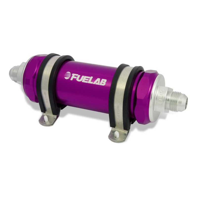 Fuelab 828 In-Line Fuel Filter Long -6AN In/-12AN Out 100 Micron Stainless – Purple