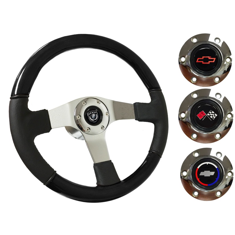 1962-68 Chevy Nova Steering Wheel Kit | Black Ash Wood – Leather | ST3019BK