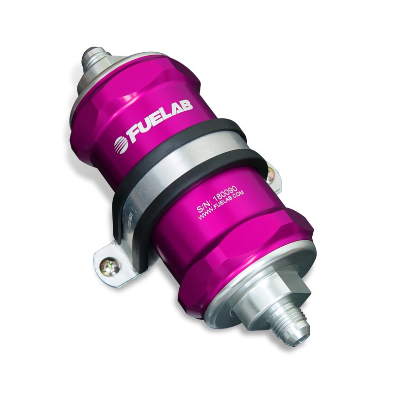 Fuelab 818 In-Line Fuel Filter Standard -10AN In/-12AN Out 40 Micron Stainless – Purple
