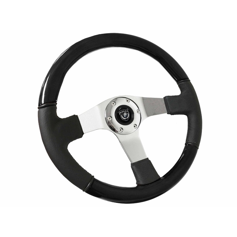 VSW S6 Sport Steering Wheel | Black Ash Wood-Leather, Chrome | ST3019BK