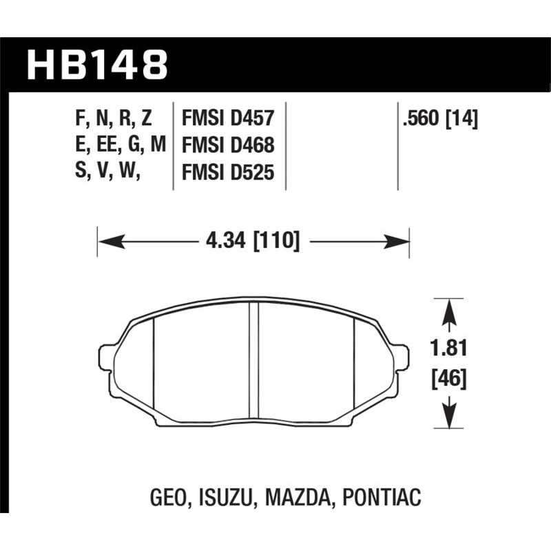 Hawk 90-93 Geo Storm / 90-92 Isuzu Impulse / 90-93 Mazda Miata DTC-60 Front Race Brake Pad
