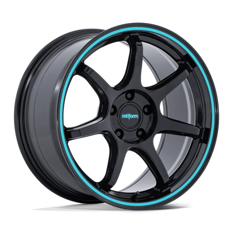 Rotiform BPU 19″ 5×120 Gloss Black w/ Teal Stripe