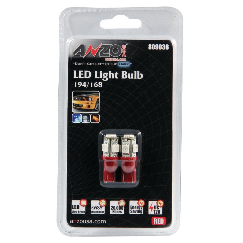 ANZO LED Bulbs Universal 194/168 Red – 5 LEDs