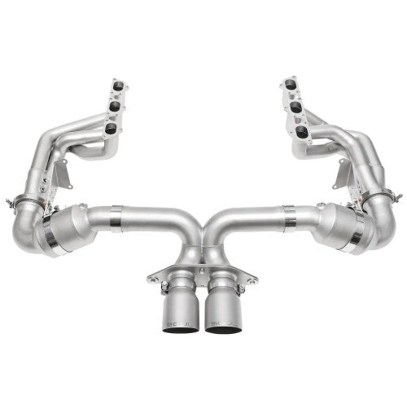 SOUL 2022 Porsche 992 GT3 Catted Exhaust System – 4in Slash Cut Brushed Tips