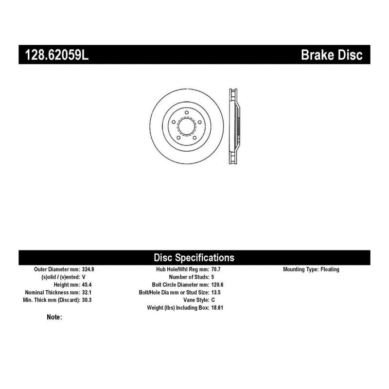 StopTech Power Slot 97-04 Chevy Corvette / 04 & 08 Cadillac XLR/XLR-V Front Left Drilled Rotors