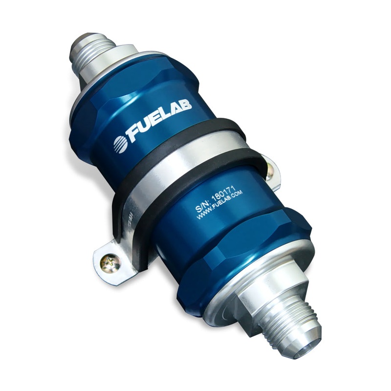 Fuelab 818 In-Line Fuel Filter Standard -10AN In/Out 10 Micron Fabric – Blue