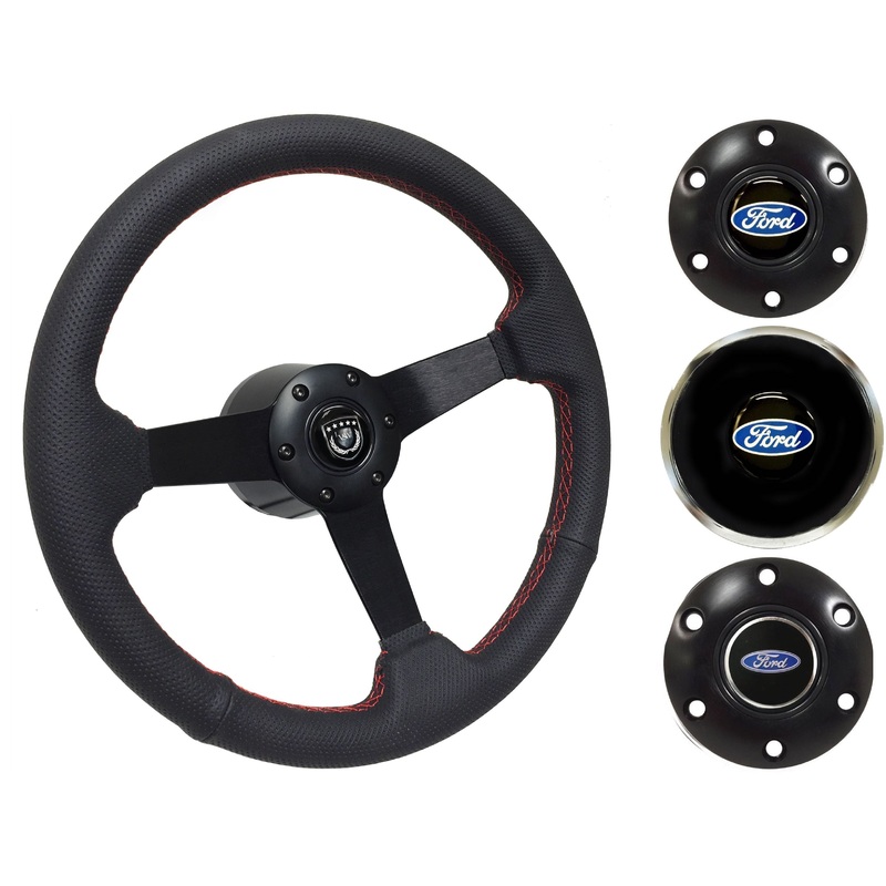 1967-69 Ford Galaxie Steering Wheel Kit | Perforated Black Leather | ST3602RED