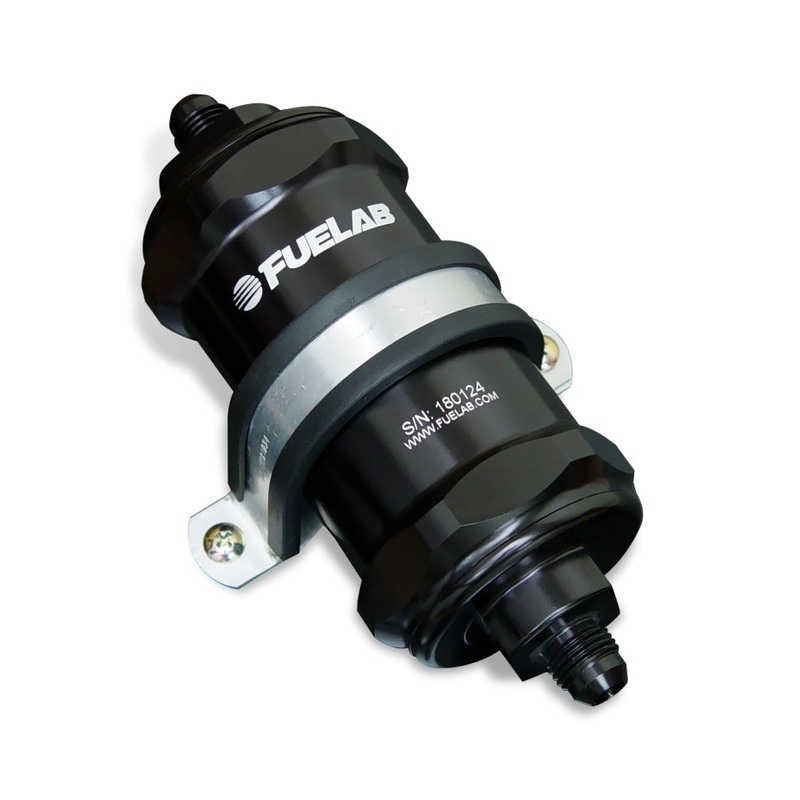 Fuelab 818 In-Line Fuel Filter Standard -10AN In/-6AN Out 40 Micron Stainless – Black