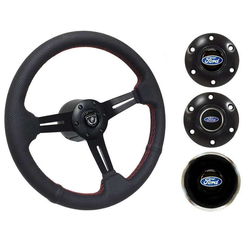 1967-69 Ford Galaxie Steering Wheel Kit | Perforated Black Leather | ST3586RED