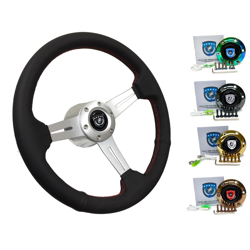 1987-90 Nissan Pulsar Steering Wheel Kit | Perforated Leather | ST3587BLK-RED