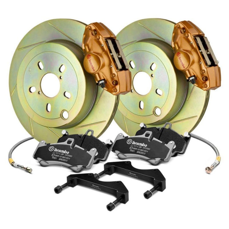 Brembo 02-07 WRX Rear GT BBK 2 Piston Cast 2pc 316 x20 1pc Rotor Slotted Type1 – Gold |2E5.5001A4