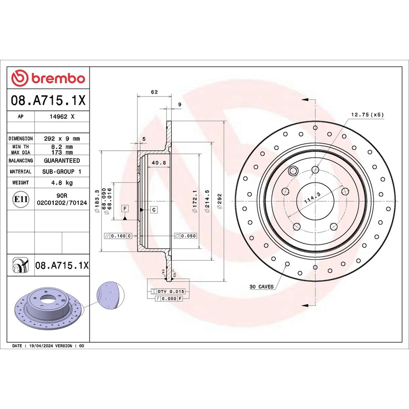 XTRA Drilled Rear Disc Brake Rotor – 08.A715.1X