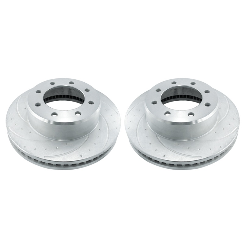 New Performance Front Rotors (Pair) Dimple Drilled, Slotted, Sinc Plated.