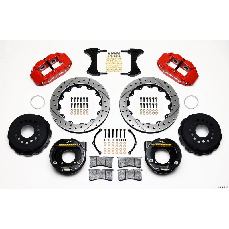 Wilwood Narrow Superlite 4R Rear P-Brk Kit 12.88in Drilled Red Chevy 12 Bolt w/ C-Clips