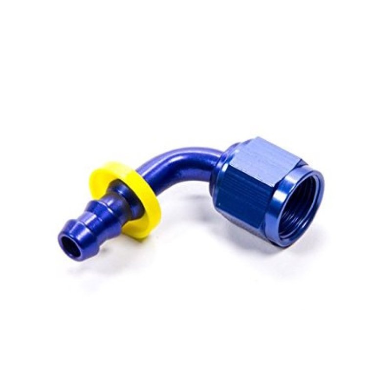 Fragola -8AN Nut x -6AN 90 Degree Push-Lite Hose End For Fuel Cell Conversion – Blue