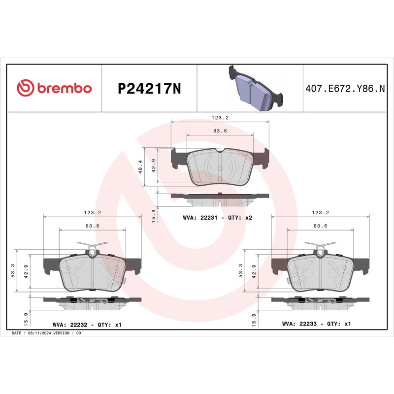 PRIME Ceramic Rear Disc Brake Pad Set – P24217N