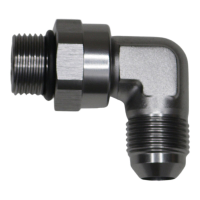 DeatschWerks 8AN ORB Male Swivel to 8AN Male Flare 90-Degree Fitting – Anodized DW Titanium
