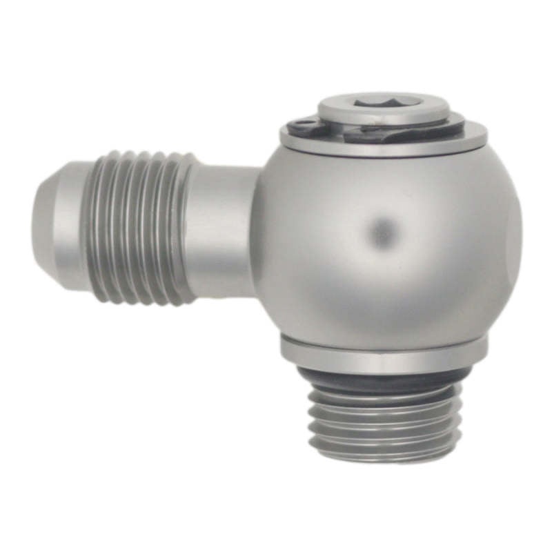 DeatschWerks 6AN ORB Male to 6AN Male Flare Low Profile 90-Degree Swivel – Anodized DW Titanium