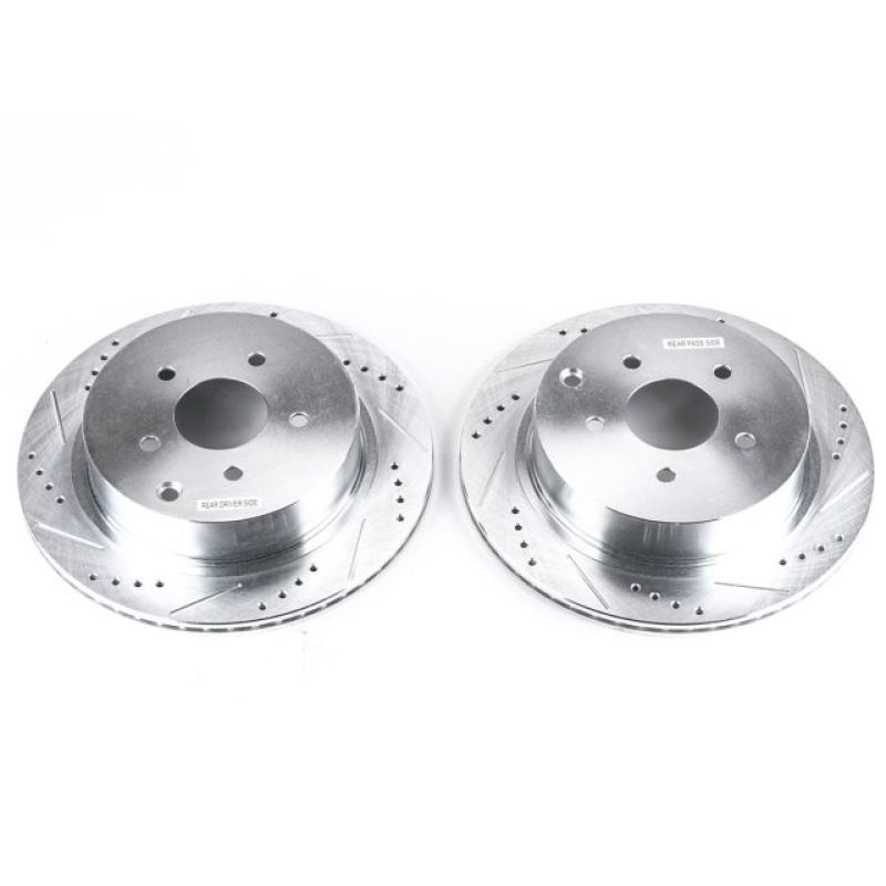 Power Stop Rear Evolution Drilled & Slotted Rotors – Pair Infiniti FX35 2003-2012 / FX45 2003-2008 / M37 2011-2013 / Q50 2014-2020 / Q60 2017-21 / Q70L 15-2017 / Nissan Murano 2003-21 / Qest 2004-2017 / Pathfinder 2013-2019 | JBR981XPR