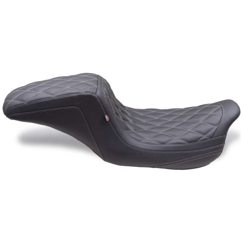 Mustang 08-24 HD FL Touring Double Diamond Squareback 1PC Seat – Black w/ Grey Stitching