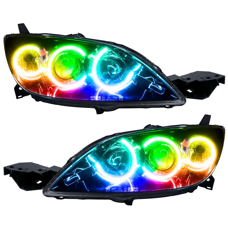Oracle Pre-Assembled Halo Headlights 4DR Halogen Style SMD ColorSHIFT RF Controller Mazda 3 2004-2009 | orl8174-330
