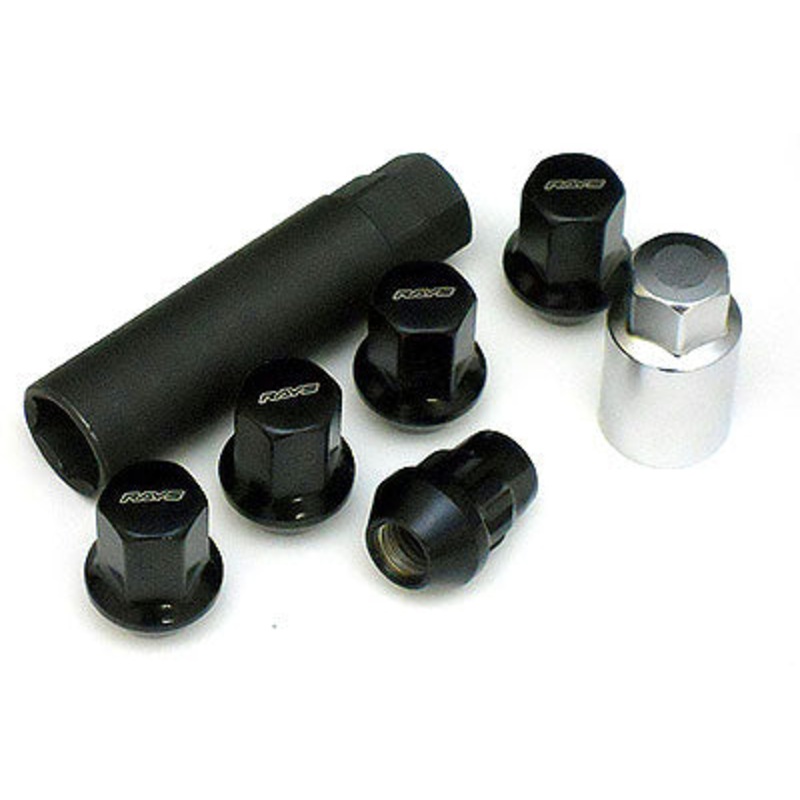 Rays M12x1.50 5 Hole 16pcs Nut 4pcs Lock Nut w/Adapter & Lock Nut Key – Black