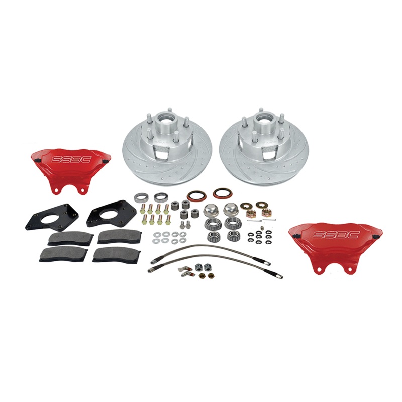 American Made Comp S 4-Piston Billet Aluminum Front Drum to Disc Brake Conversion Kit W/Rotors. Red W153-7R