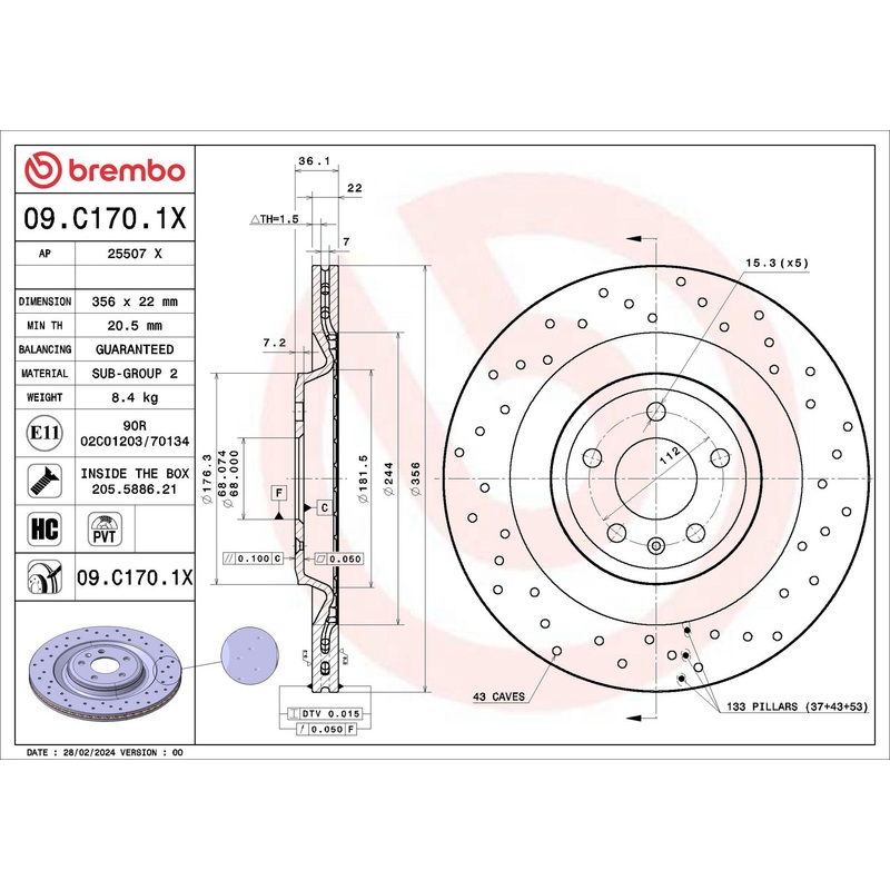 XTRA Drilled Rear Disc Brake Rotor – 09.C170.1X