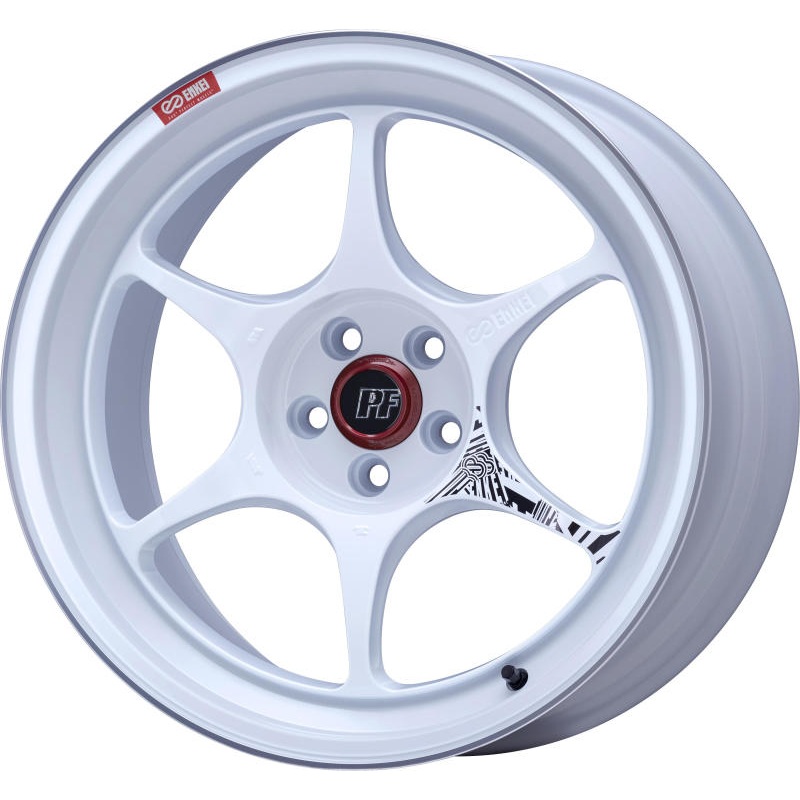 Enkei PF06 18×8.5in 5×114.3 BP 34mm Offset 75mm Bore White Machined Wheel