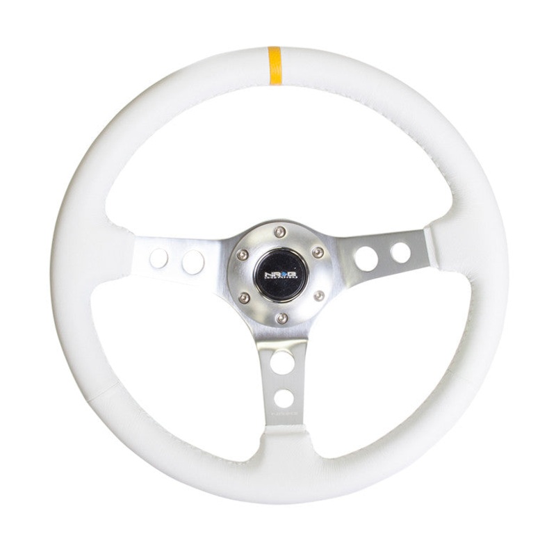 NRG ST-006 Series Steering Wheel (3″ Deep) White Leather with White Stitching 350mm