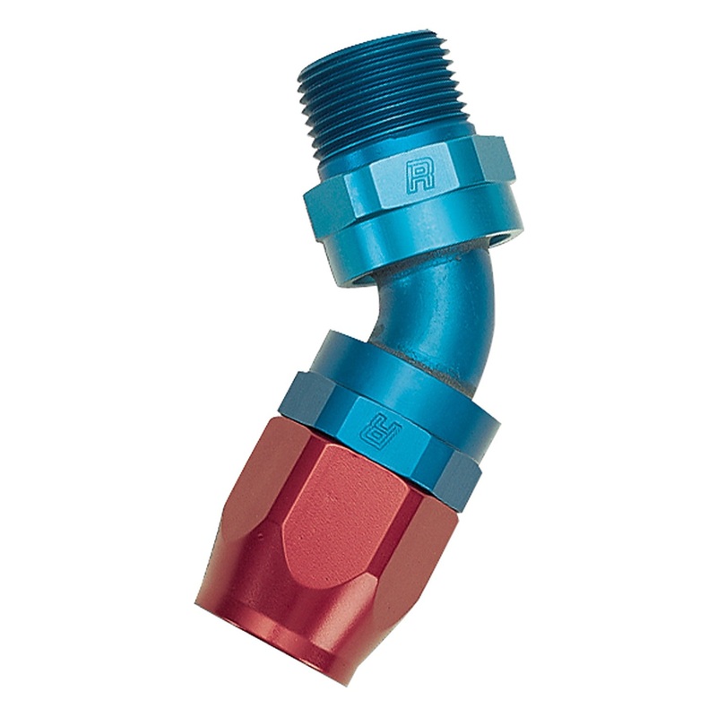 Russell Performance -12 AN Red/Blue 45 Deg Full Flow Swivel Pipe Thread Hose End (With 3/4in NPT)