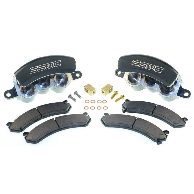 American Made Tri-Power 3-Piston Billet Aluminum “Quick Change” Front Caliper Upgrade Kit. Black A187-4BK