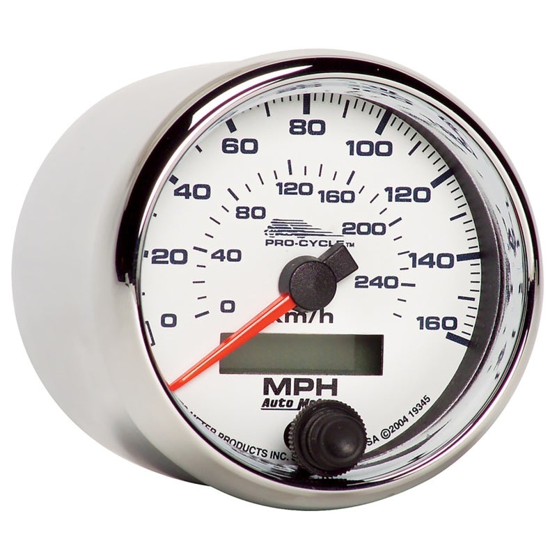 Autometer Pro-Cycle Gauge Speedo 2 5/8in 160 Mph/260Kmh Electric White Universal | 19345