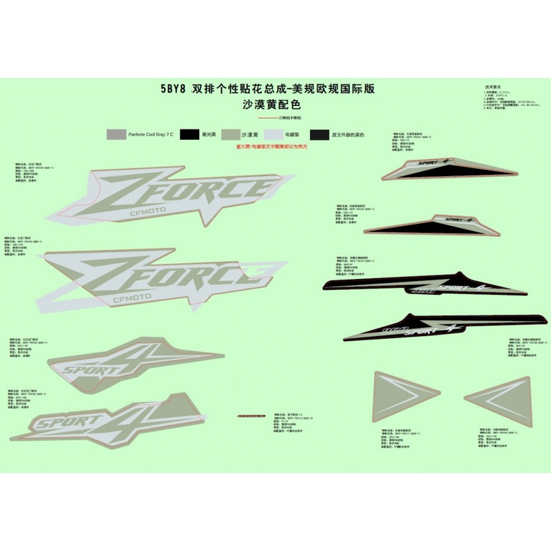 Decal RH Top Cover Sandstone Yellow by CF Moto