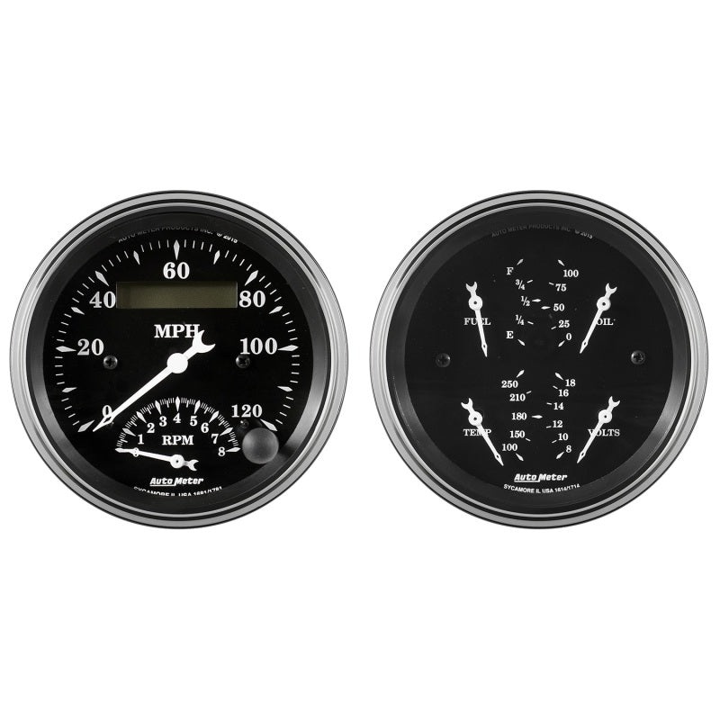 Auto Meter 2 pc. Gauge Kit Quad & Tach/Speedo 3 3/8in Old Tyme Black Universal | 1720