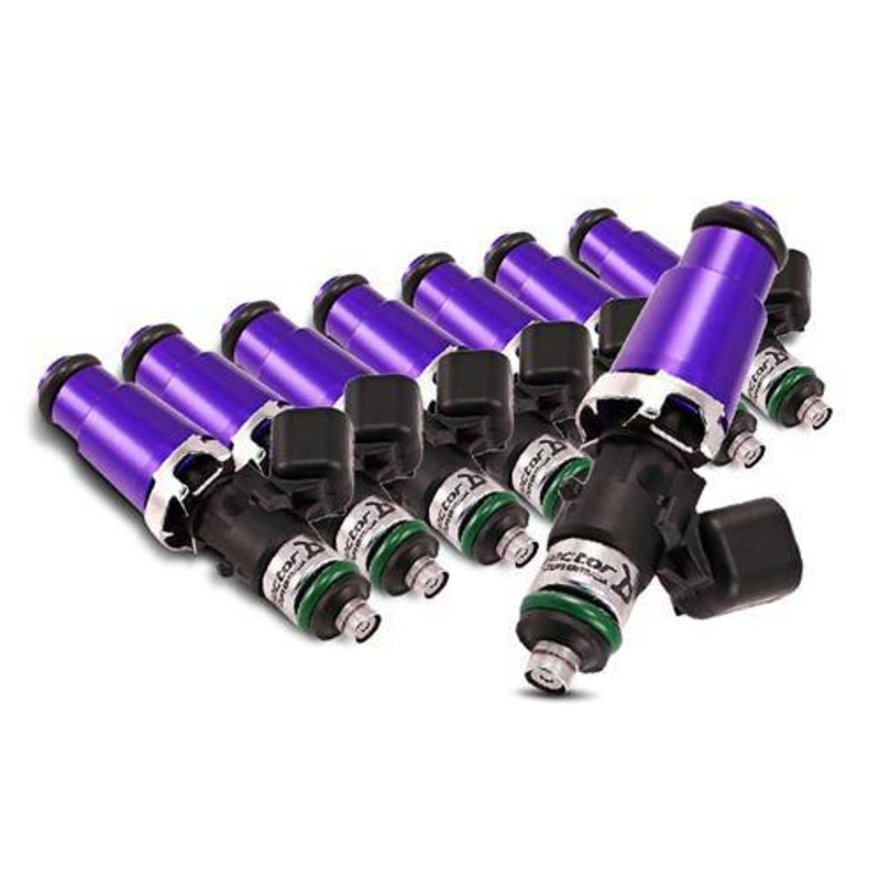 Injector Dynamics ID1300x, for Mustang GT 4.6L applications. 14mm (purple) adapters.  Set of 8. **Not compatible with stock Ford ECU due to scaling limits**